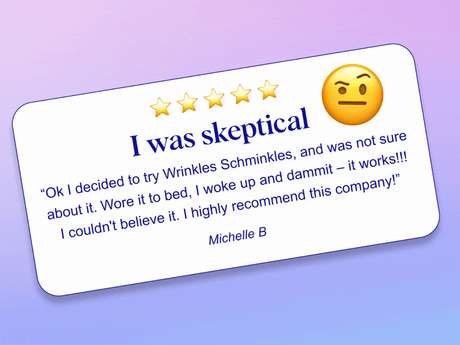Wrinkles Schminkles blog banner featuring real customer reviews of wrinkle patches