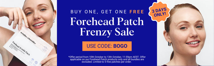 Wrinkles Schminkles forehead wrinkle patches, sale banner
